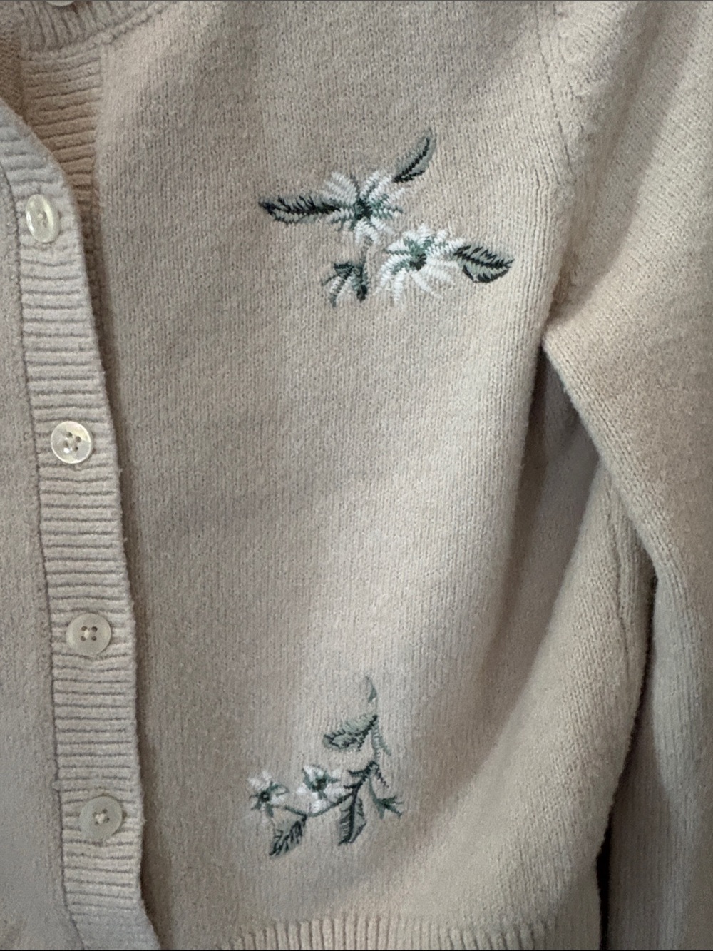 Aerie Cream Embroidered Button-Front Women's Sweater Cardigan - Picture 6 of 14
